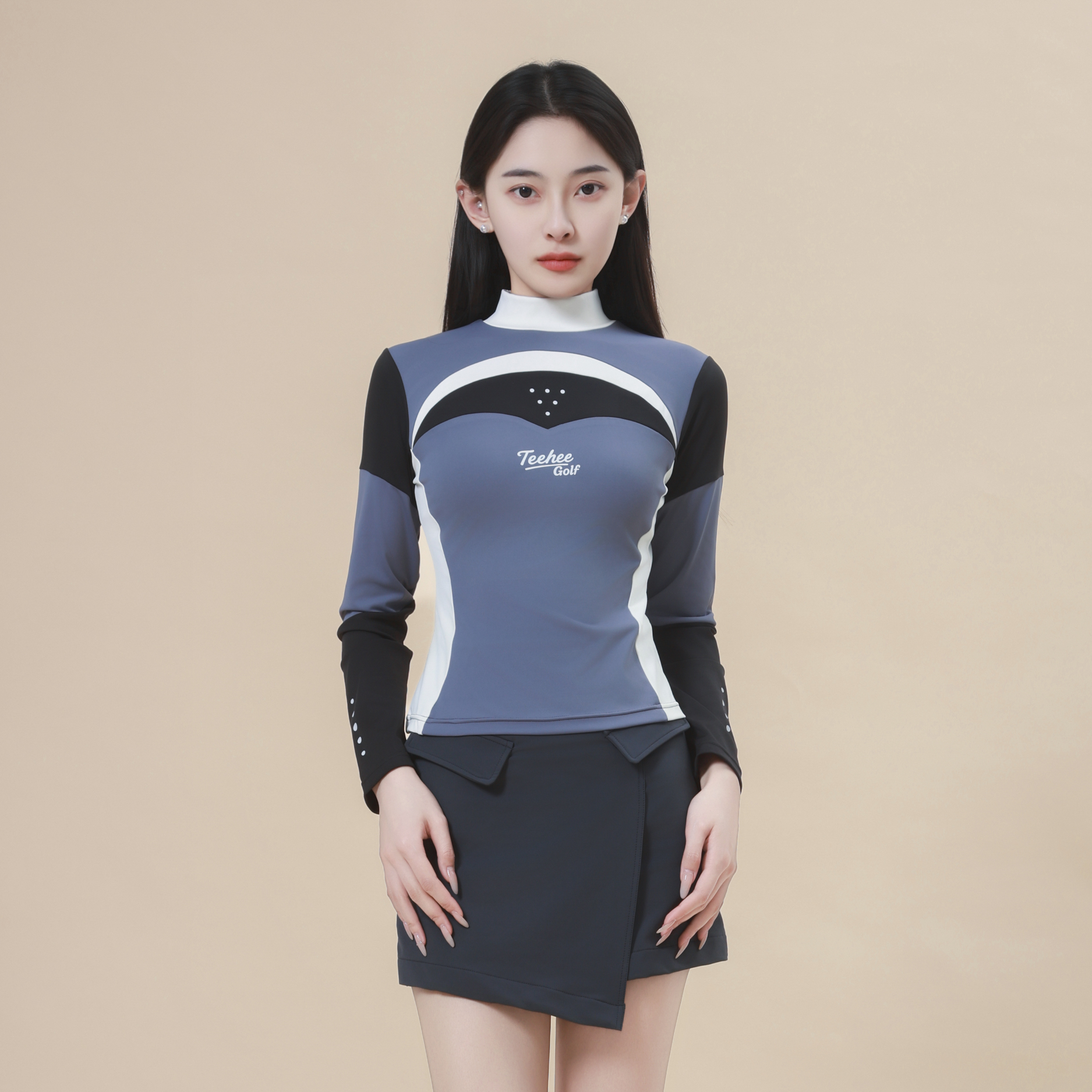 Contrast High-Neck Slim Long Sleeve